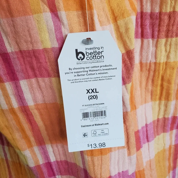 TIME & TRU | Sleeveless Button Down in Orange Plaid sz XXL(20) - Picture 6 of 9